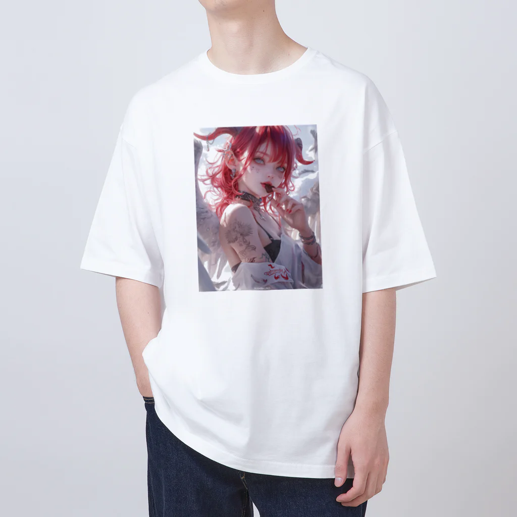 KAMIBUKROのチョコを咥える天使美女 Oversized T-Shirt