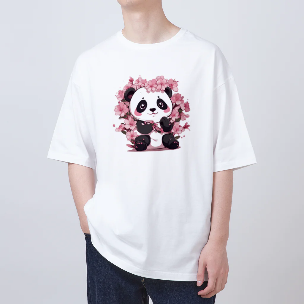 waterpandaの満開桜とパンダ オーバーサイズTシャツ