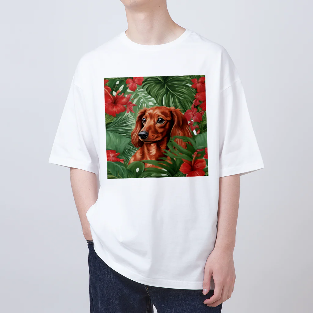 Duckshund LOVEのトロピカルダックス オーバーサイズTシャツ