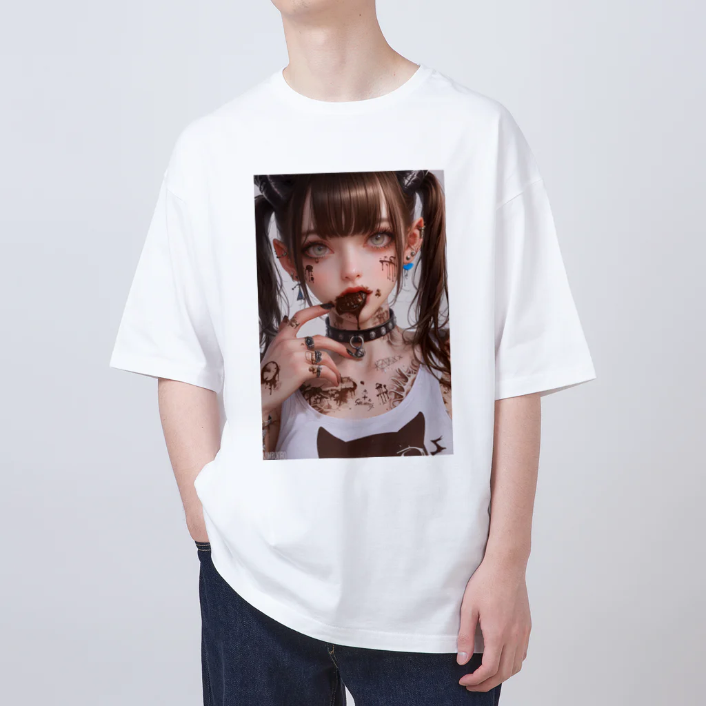 KAMIBUKROのチョコを食べるメイド美女 Oversized T-Shirt