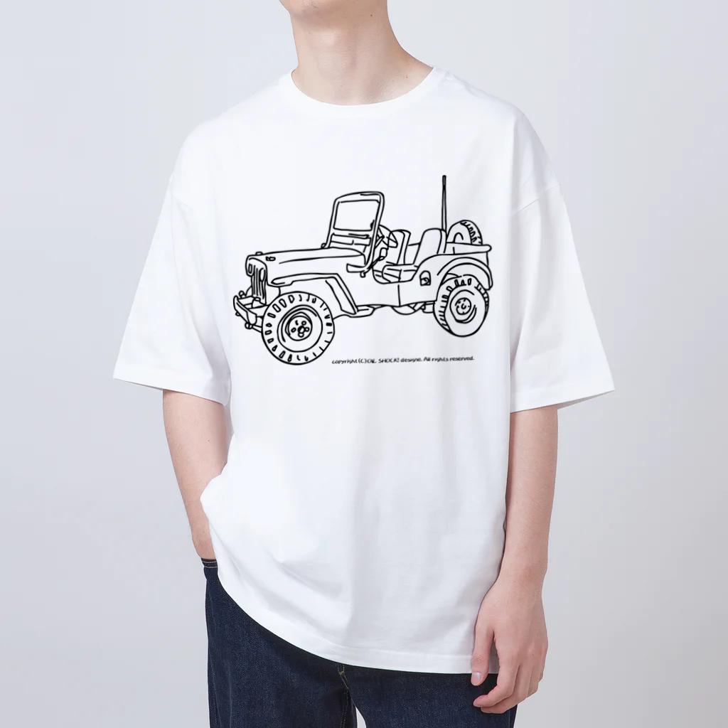 ファンシーTシャツ屋のJeep イラスト ライン画 Oversized T-Shirt