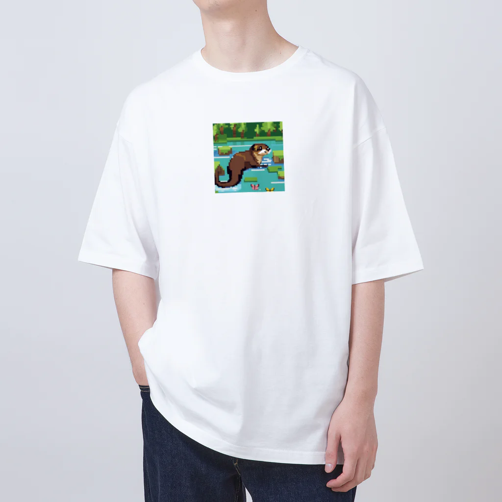 rearemonの流れの中でバタフライスタイルで泳ぐコツメカワウソ Oversized T-Shirt