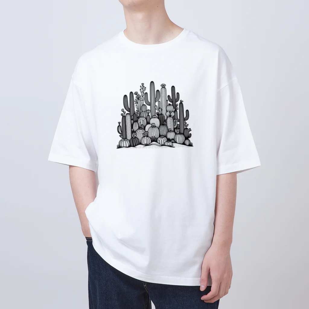 AIモノクロデザインのモノクロサボテン Oversized T-Shirt