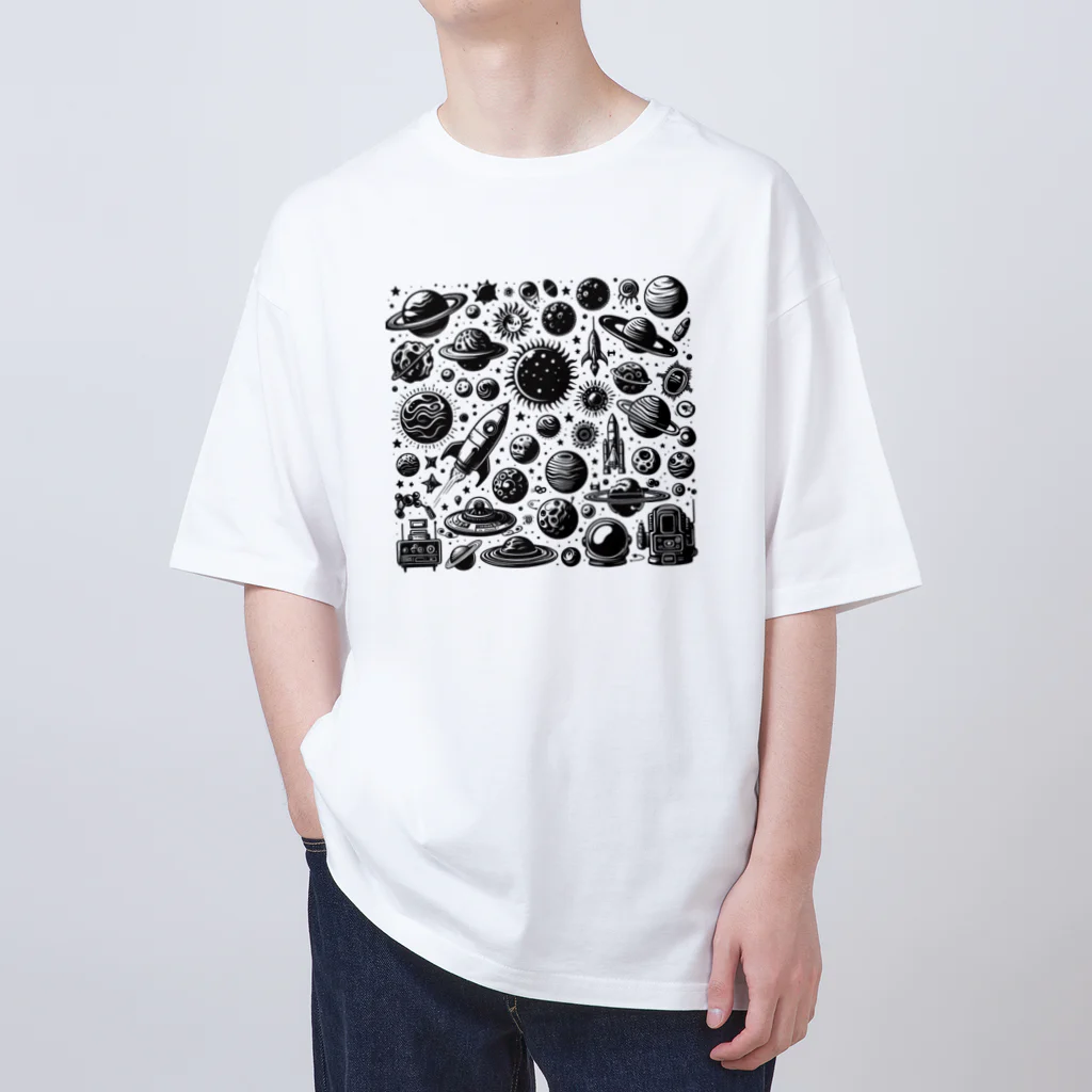 AIモノクロデザインのモノクロ宇宙 Oversized T-Shirt