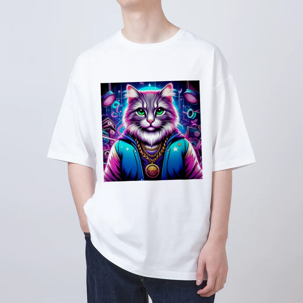 AIフォトSHOPのイケ猫DJ オーバーサイズTシャツ