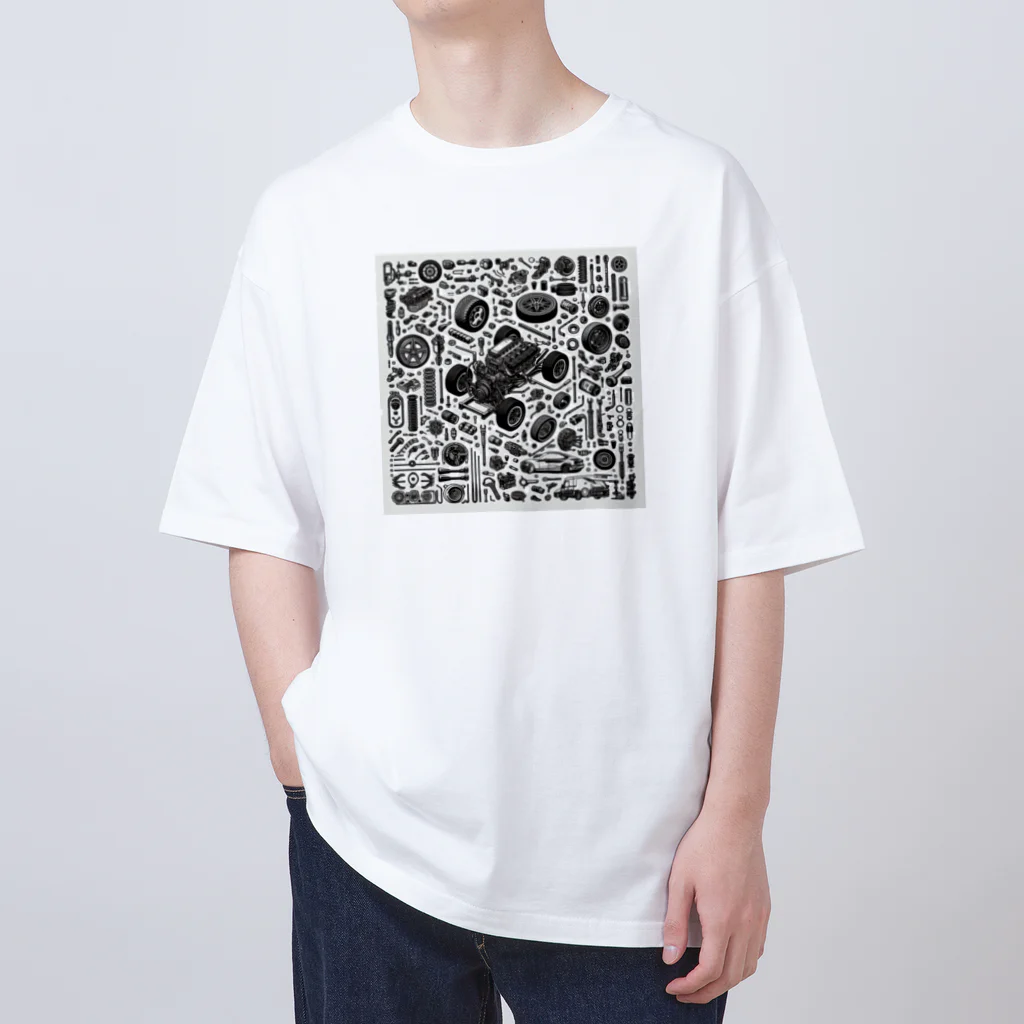 AIモノクロデザインの車部品 Oversized T-Shirt