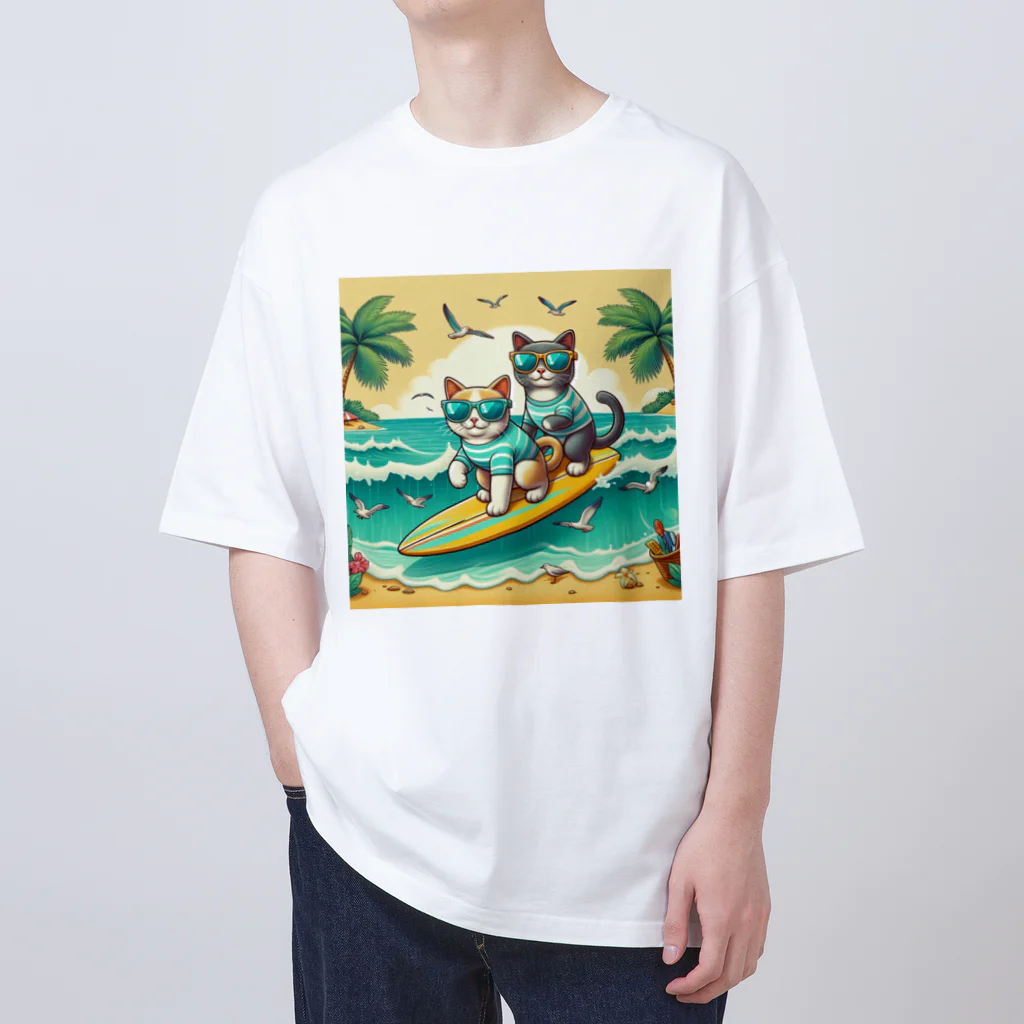 Cielo5924のバカンスキャッツ・サーフィン オーバーサイズTシャツ