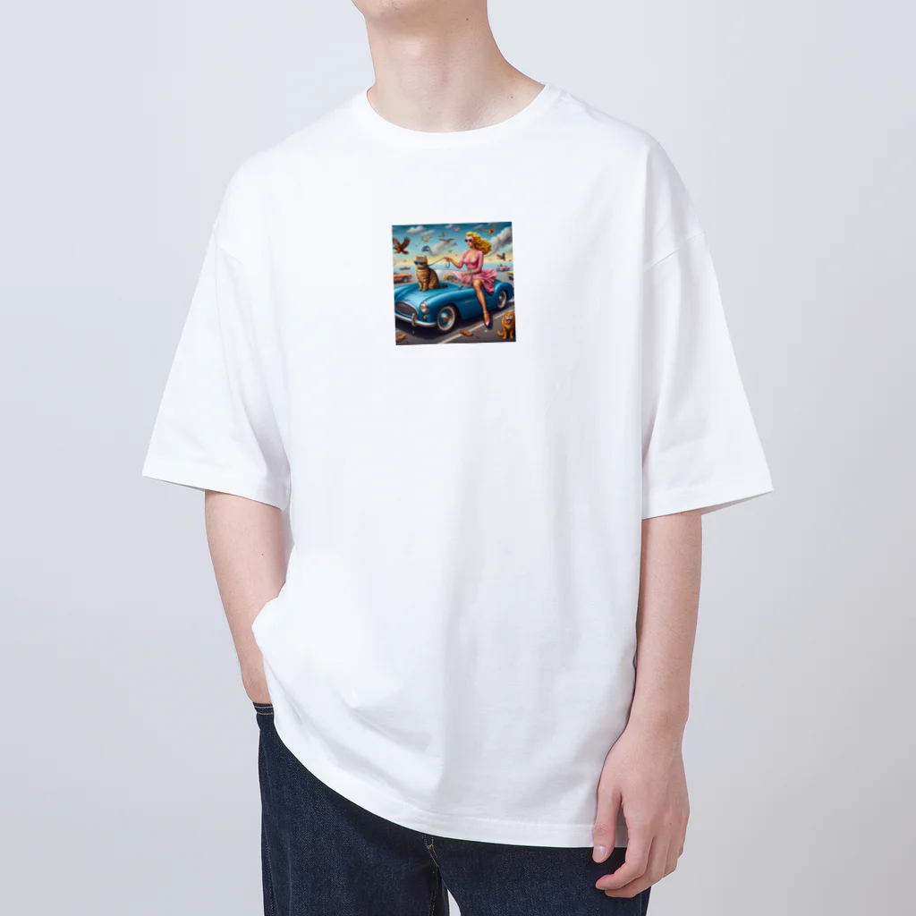 パパネコのドライブにゃんこチャン Oversized T-Shirt