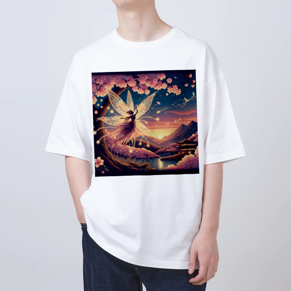 風光と妖精の桜と光の妖精 オーバーサイズTシャツ