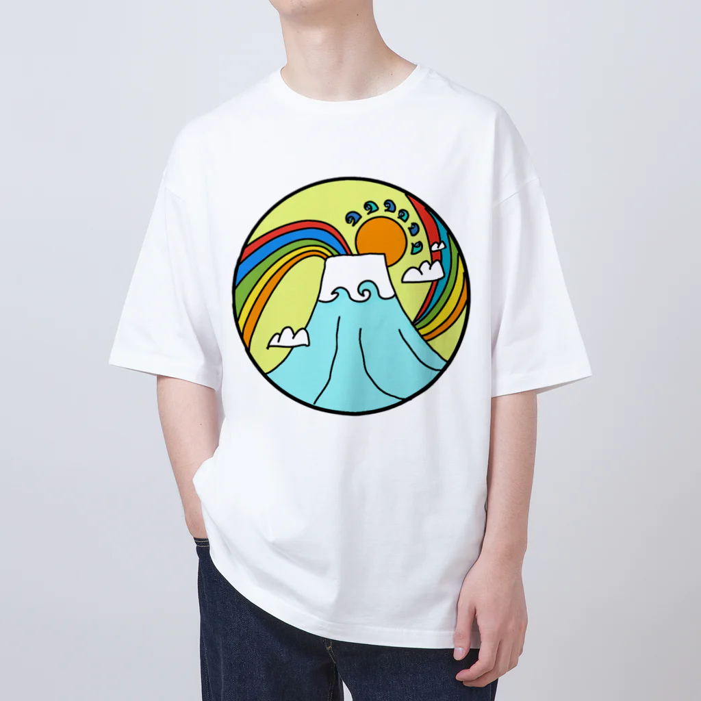 aloha_world_in_circleのjapan mount Fuji rainbow Oversized T-Shirt