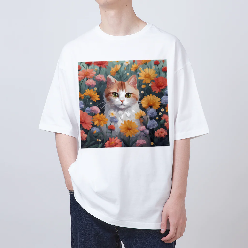 FLOWERアニマルのロココFLOWERキャットコスモス Oversized T-Shirt