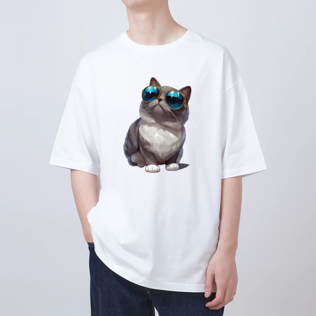 AQUAMETAVERSEのサングラスをかけた、かわいいネコ Marsa 106 Oversized T-Shirt