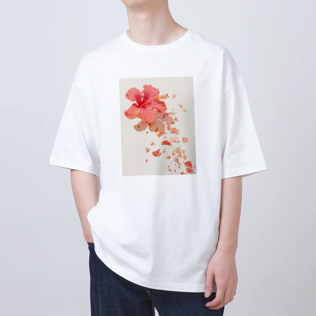 AQUAMETAVERSEのハイビスカスと花びらラフルール1859 オーバーサイズTシャツ