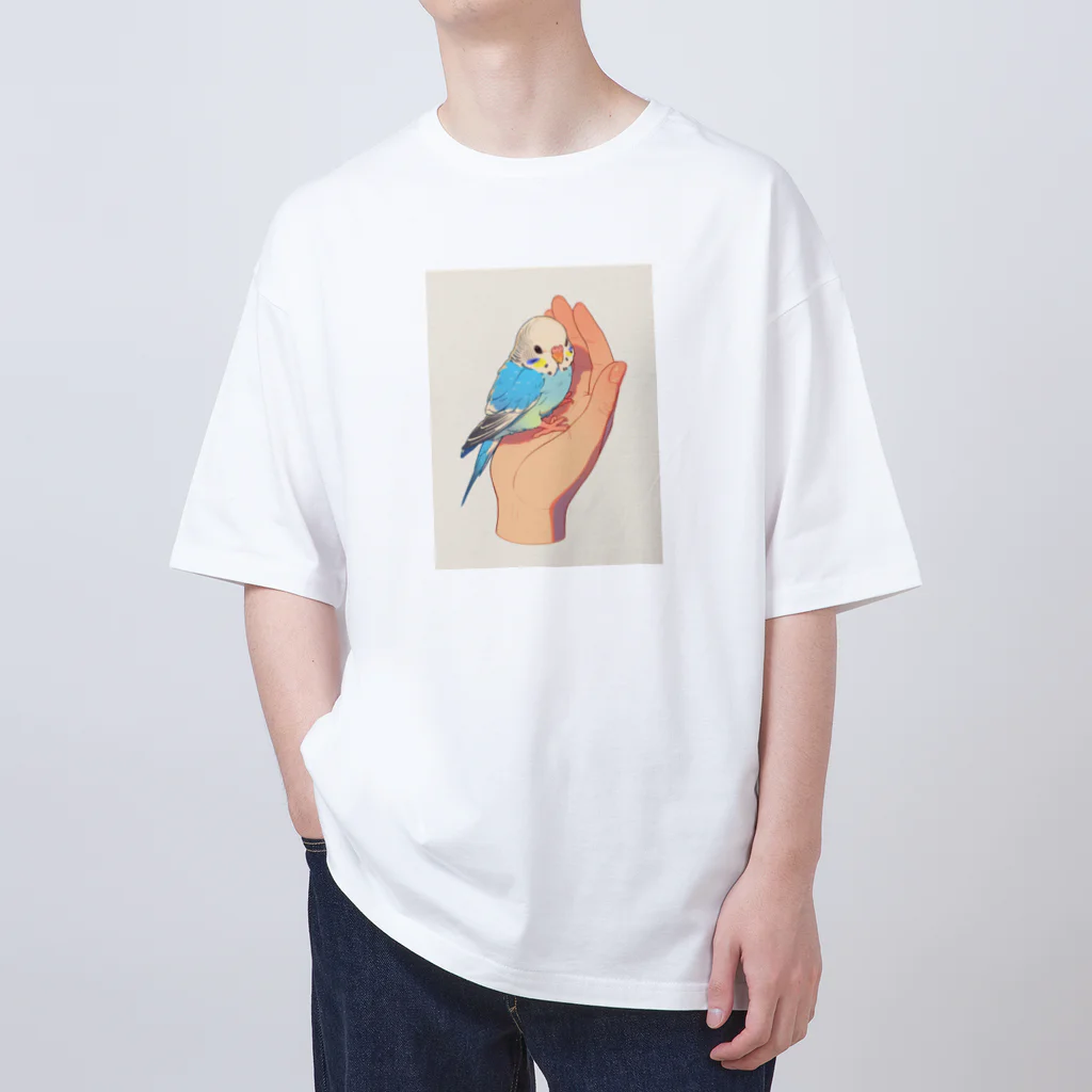 AQUAMETAVERSEの手のひらでおしゃべりセキセイインコの　BLUE PLUM  691 Oversized T-Shirt