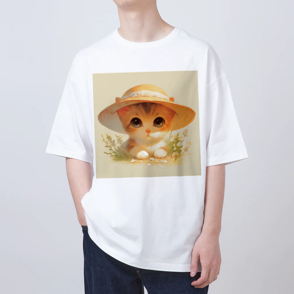 AQUAMETAVERSEの帽子をかぶった可愛い子猫 Marsa 106 Oversized T-Shirt