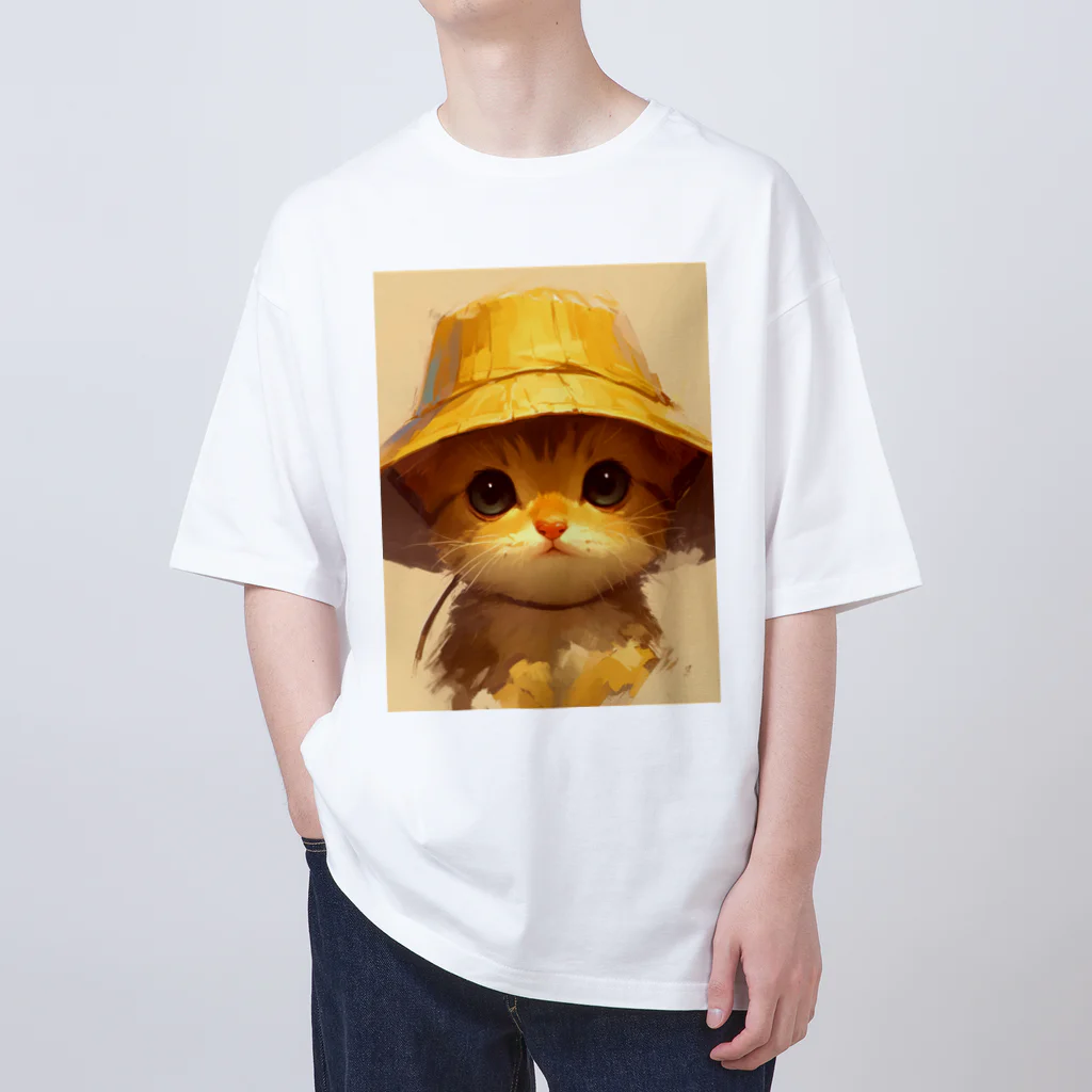 AQUAMETAVERSEの帽子をかぶった可愛い子猫 Marsa オーバーサイズTシャツ