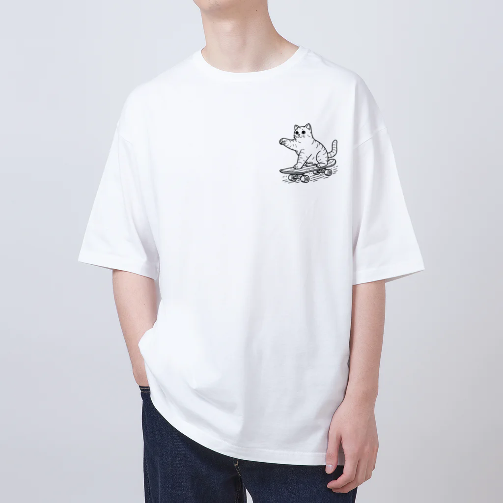 hakumenhonのスケートボード猫 Oversized T-Shirt