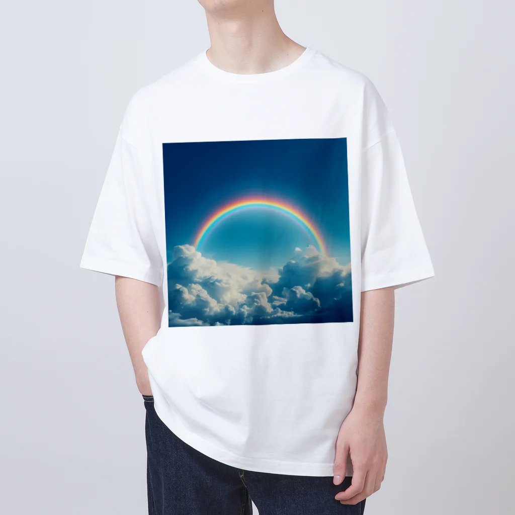 青と緑の青い空と虹 オーバーサイズTシャツ