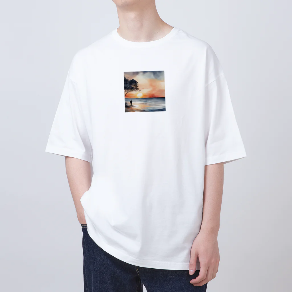 古賀新太郎の夕日に染まる海を背 Oversized T-Shirt