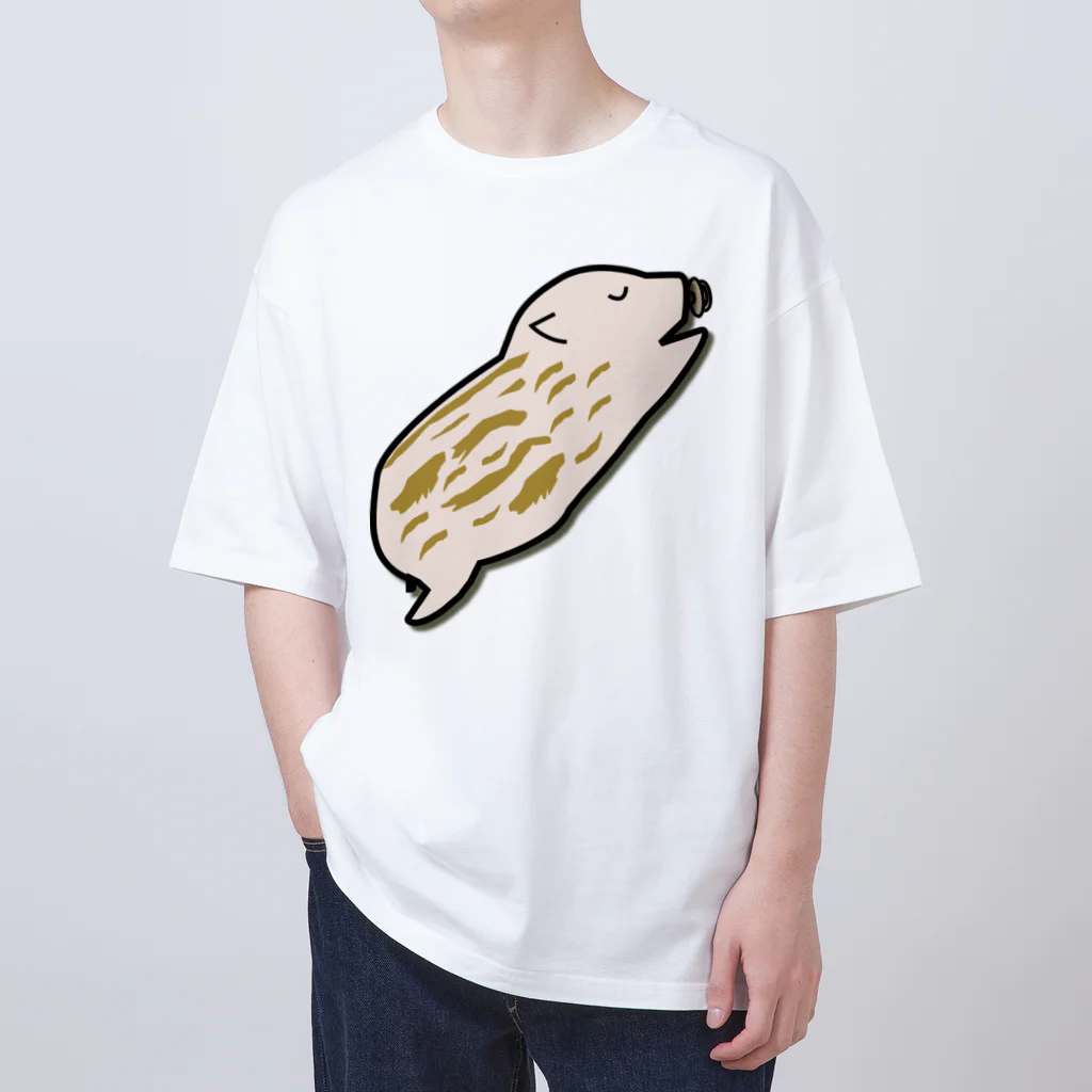 Drecome_Designの【猪の赤ちゃん】眠る瓜坊(うりぼう) オーバーサイズTシャツ