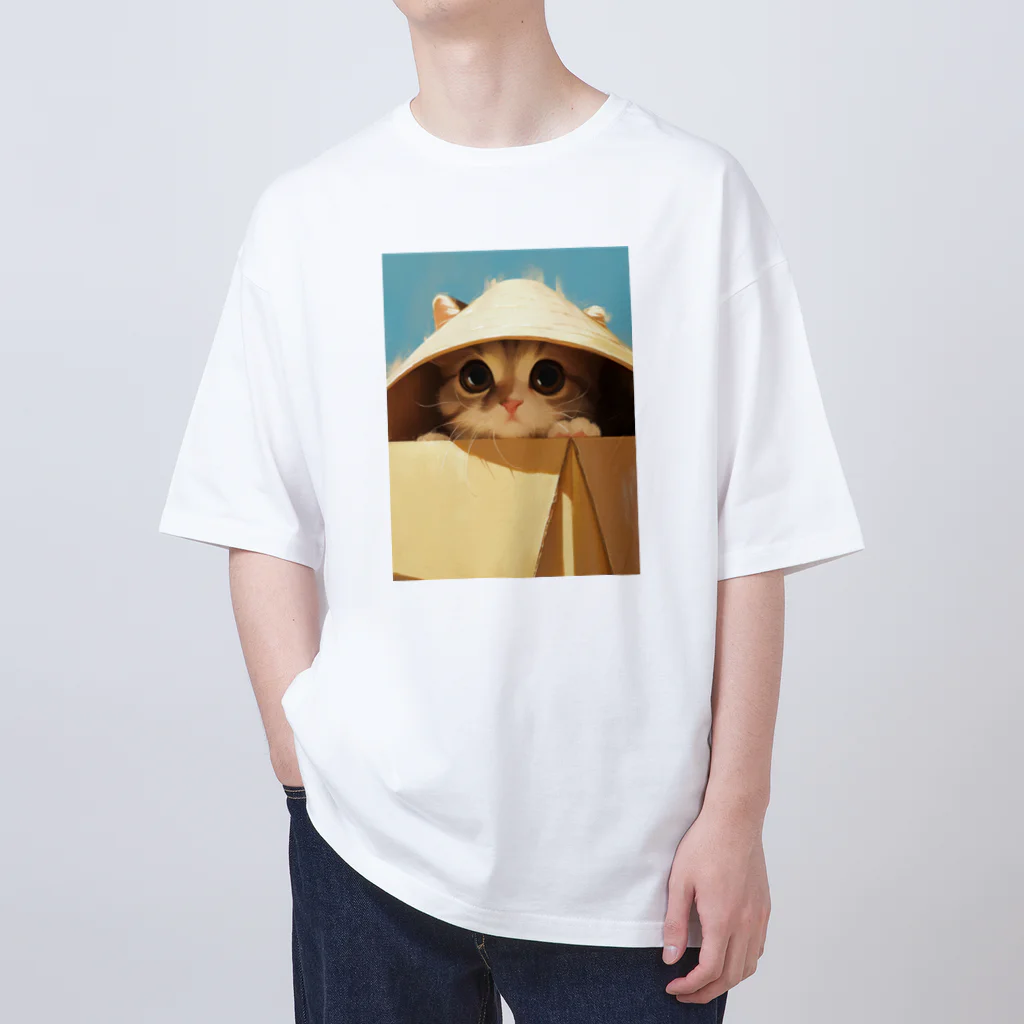 AQUAMETAVERSEの箱からのぞいている子猫　ラフルール　1859 Oversized T-Shirt