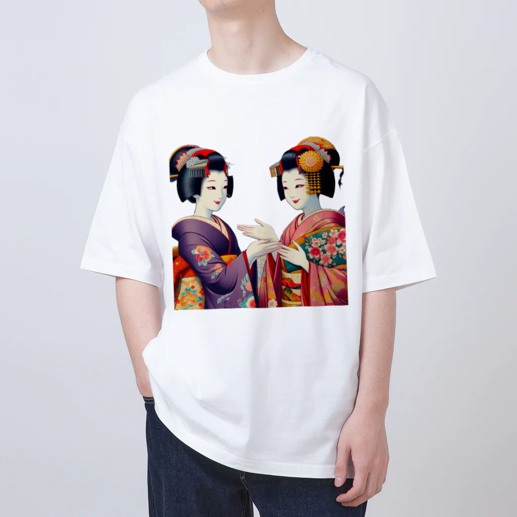 日本の風景 COOL JAPANの日本の風景:お姐さん芸妓と話す舞妓、Japanese scenery: Maiko talking to older sister geisha オーバーサイズTシャツ