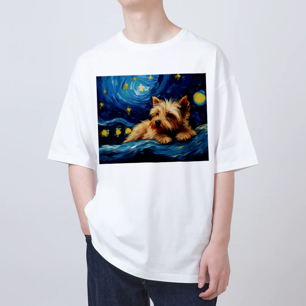 Dog Art Museumの【星降る夜 - ヨークシャーテリア犬の子犬 No.1】 オーバーサイズTシャツ
