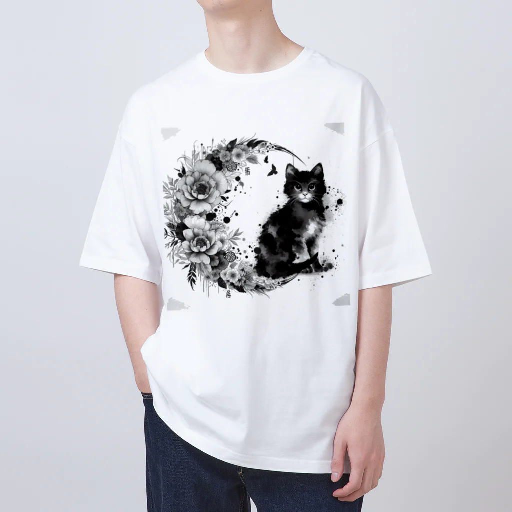 猫の墨遊の猫のスズ オーバーサイズTシャツ