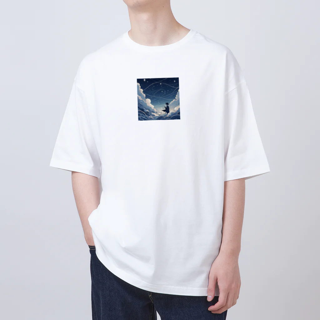 ゴマゴマ5050の鮮やかな世界に包まれた、幻想的な雲の中をかける少年。風 Oversized T-Shirt