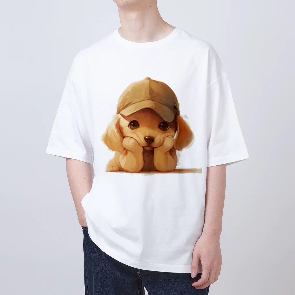 AQUAMETAVERSEのキャプをかぶった可愛い子犬 Marsa 106 オーバーサイズTシャツ