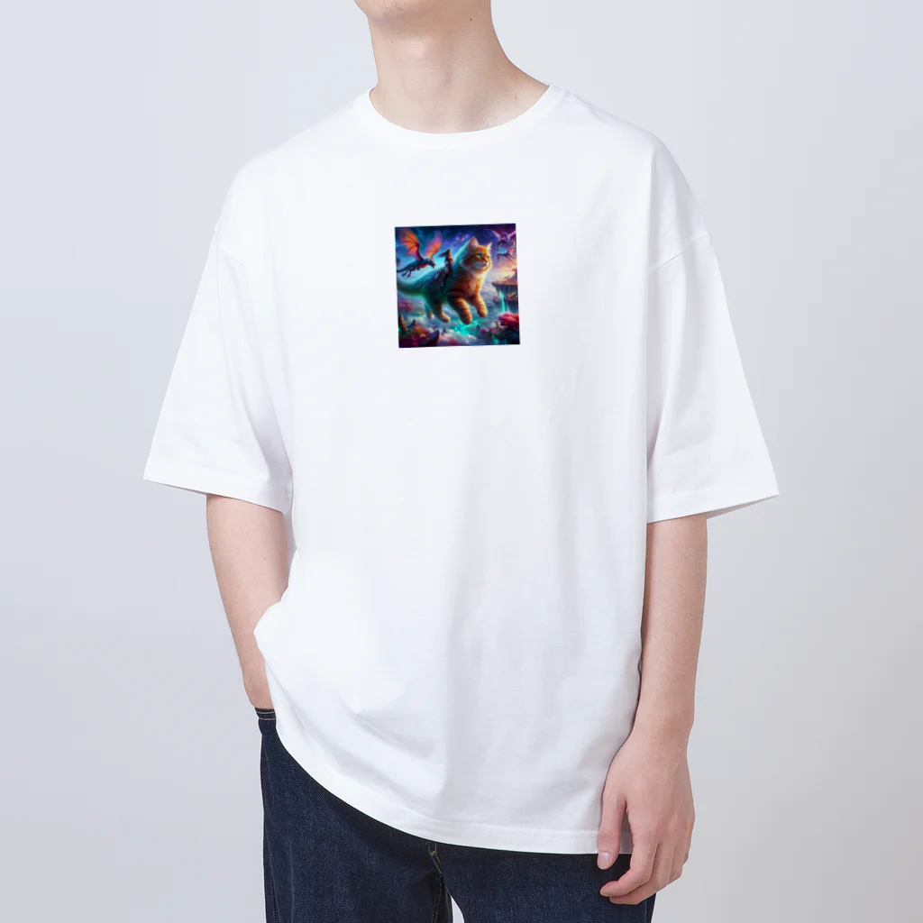 パパネコのドラゴンにゃんこ Oversized T-Shirt