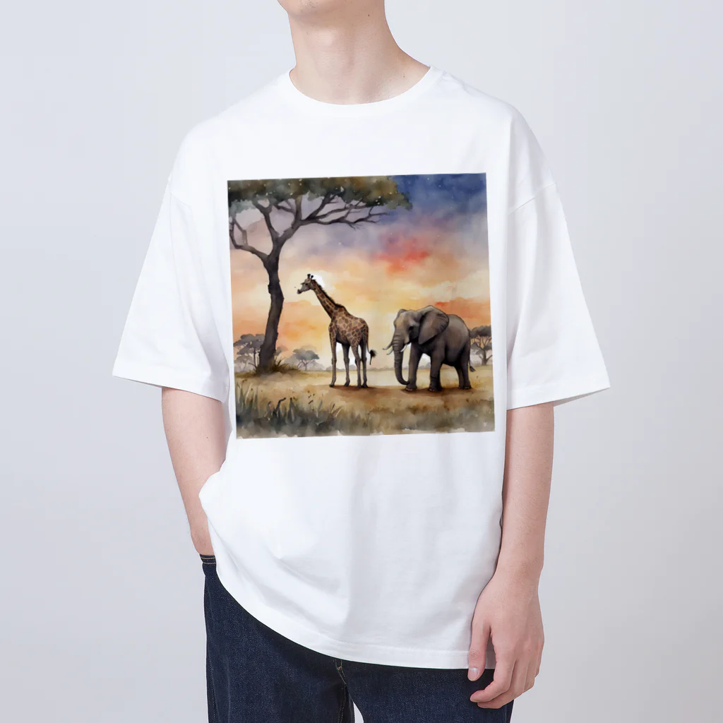 かるるんショップのサバンナのとある日の風景　シリーズ　凸凹コンビ Oversized T-Shirt