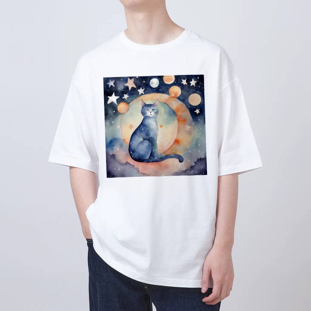 星降る夜にの眠り猫 オーバーサイズTシャツ