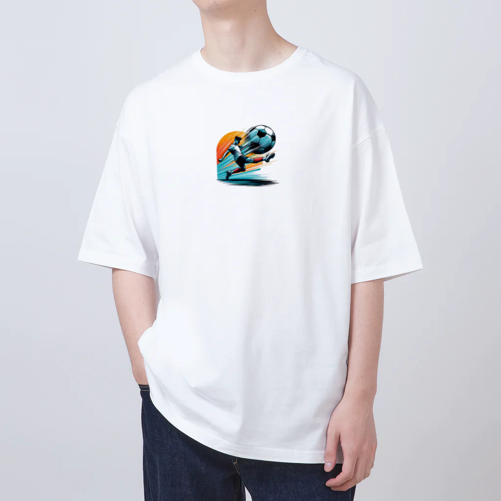 pothossysの夕日を背にサッカーボールを蹴りシュート Oversized T-Shirt