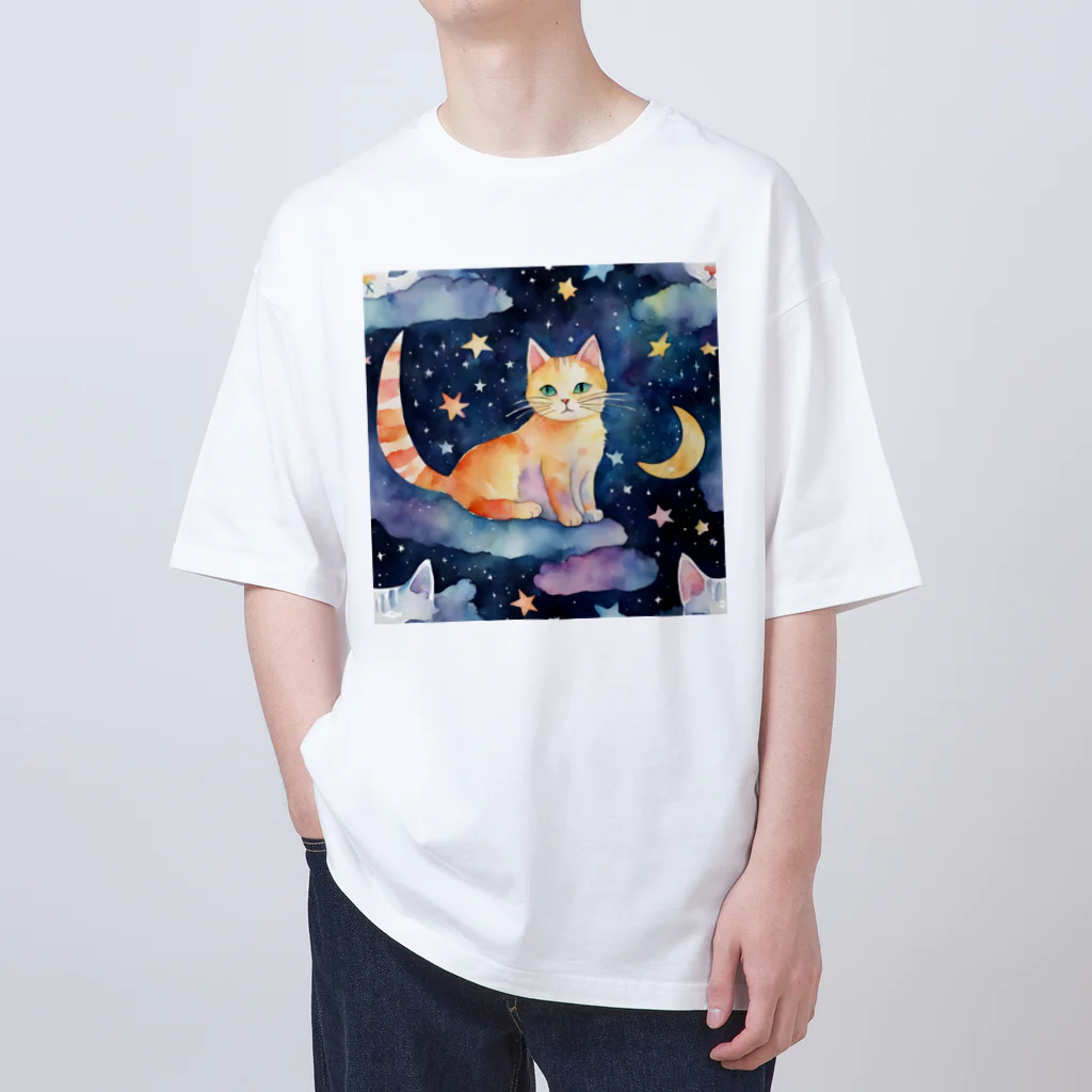 星降る夜にの月と猫 オーバーサイズTシャツ