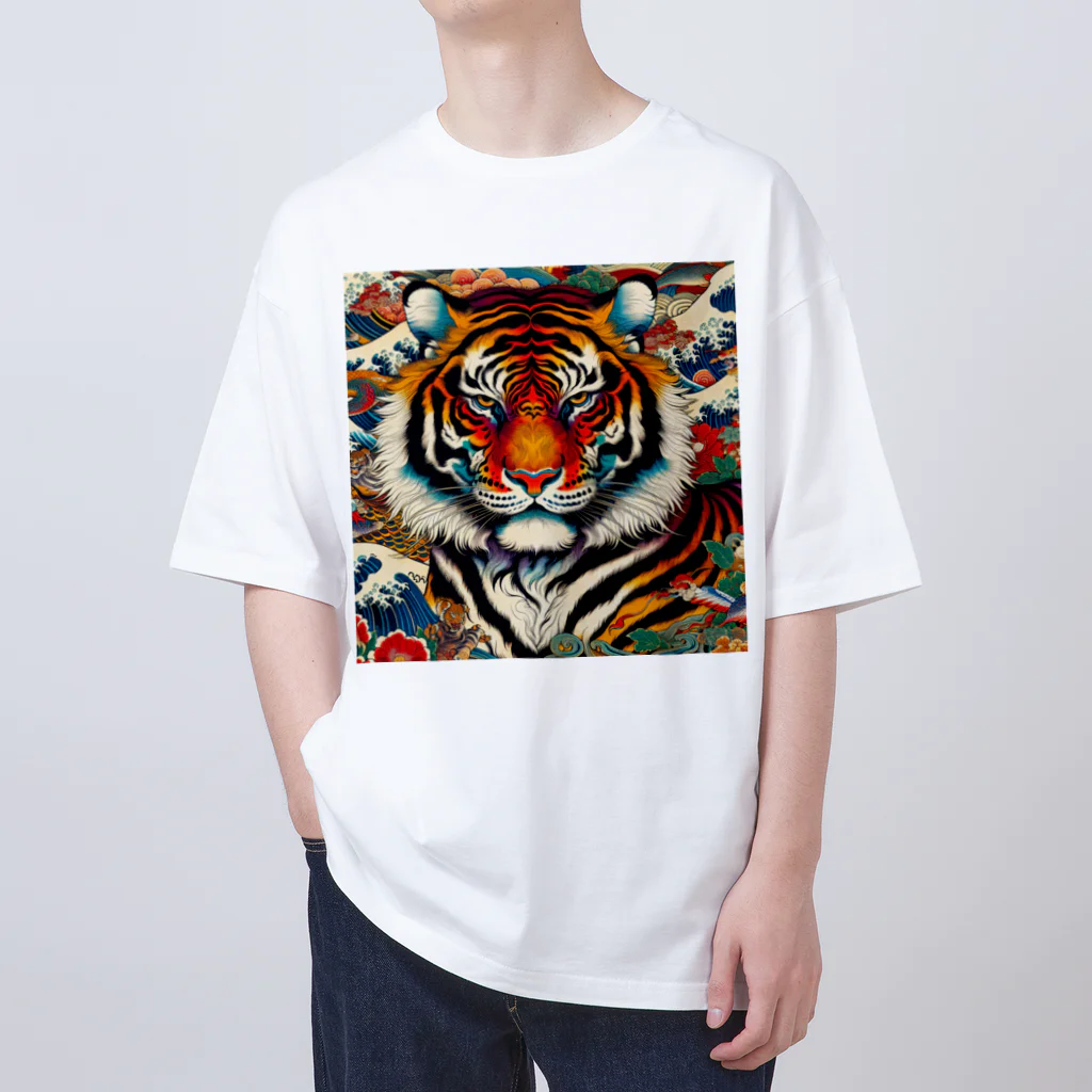 chaochao0701の浮世絵風　虎（顔）"Ukiyo-e style tiger (face)."  "浮世繪風格的虎（臉）。 オーバーサイズTシャツ