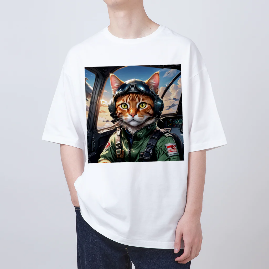 nekoと鉄のパイロット猫 オーバーサイズTシャツ