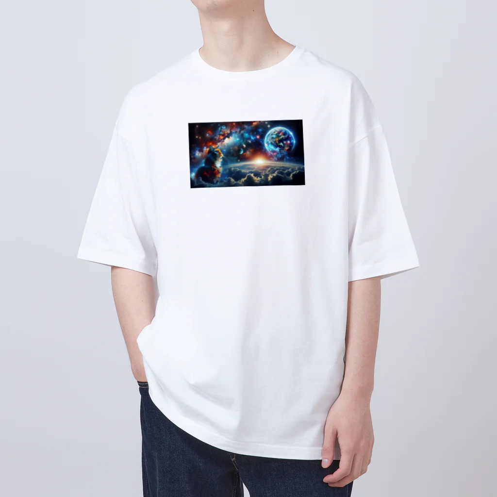 space catの星を見つめる猫 Oversized T-Shirt