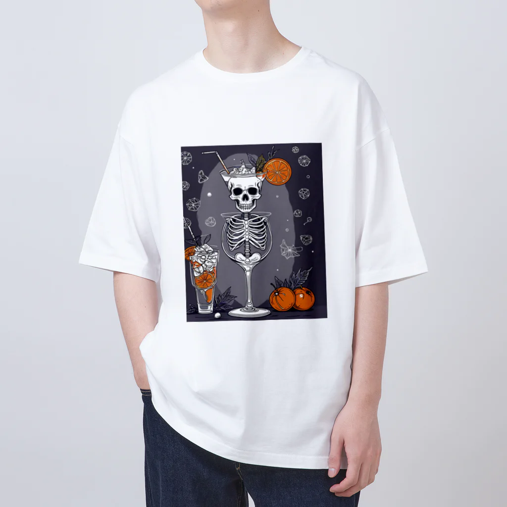 Skeletonのユニークなスケルトンアートがおしゃれに輝く！ オーバーサイズTシャツ