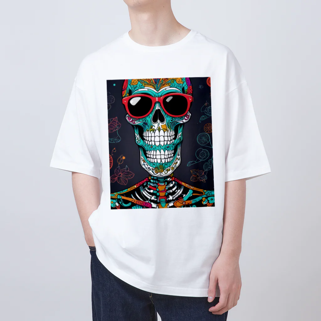 Skeletonのダイナミックなガイコツアート！ オーバーサイズTシャツ