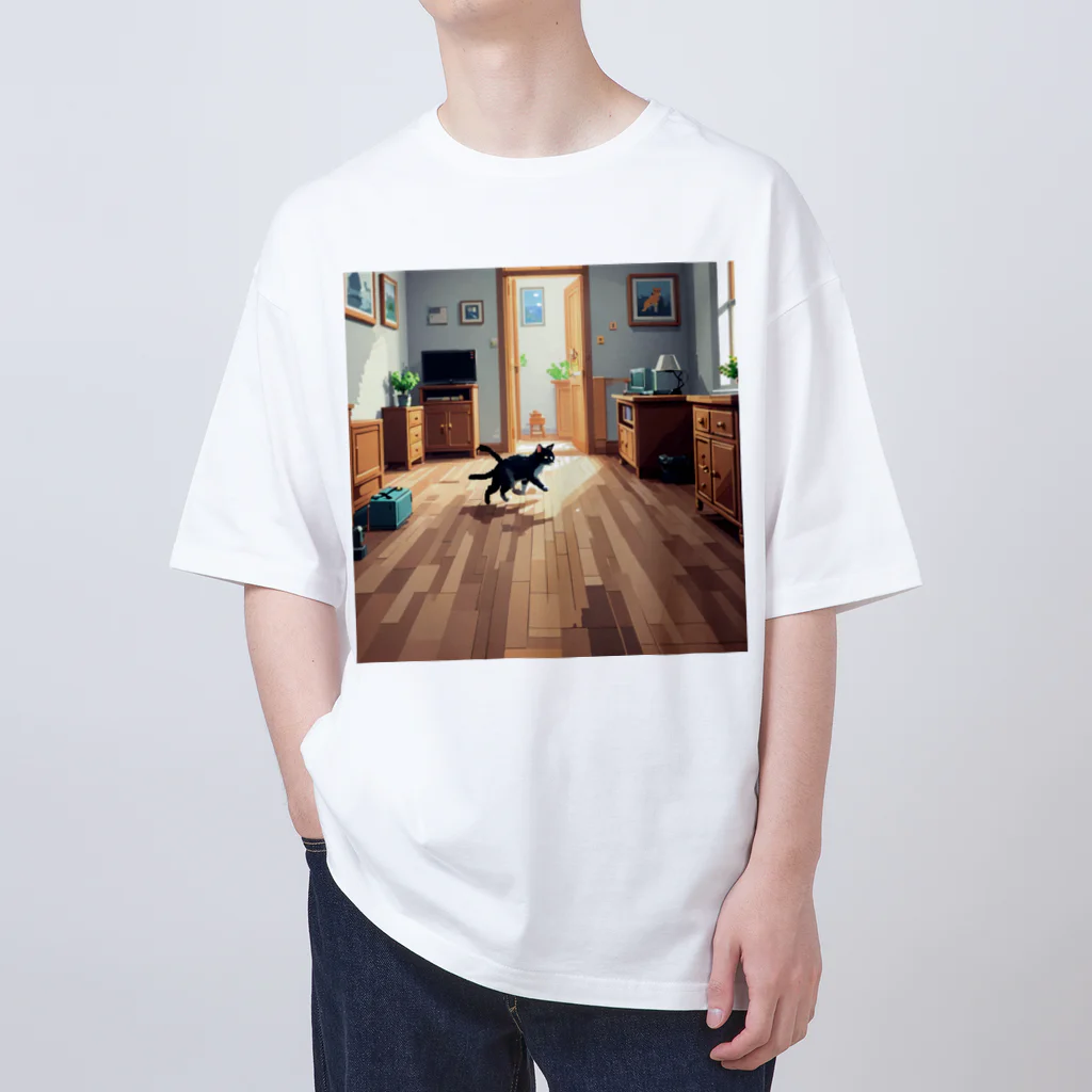 三毛猫shopの部屋を走る猫 オーバーサイズTシャツ