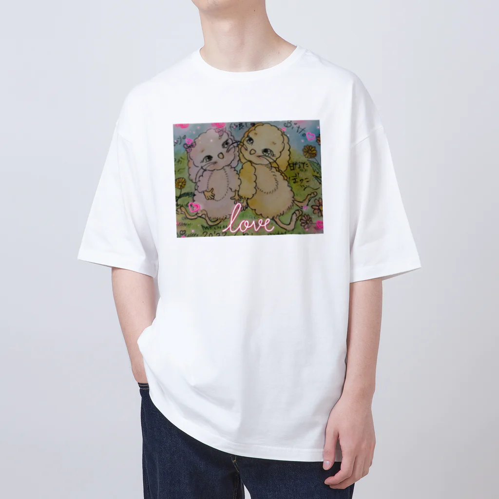 porte☘️bonheur〜ﾎﾟﾙﾄ·ﾎﾞﾇｰﾙの春の陽気♪Lavie ＆ Bit〜たれ耳うさぎの妖精san〜 オーバーサイズTシャツ