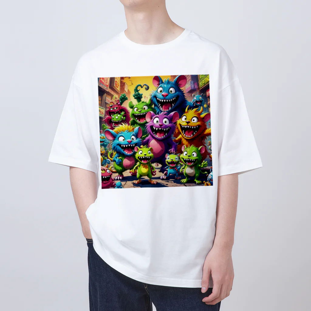 LEAD !のモンスターの親子が笑顔で楽しそうに遊んでいる風景 Oversized T-Shirt