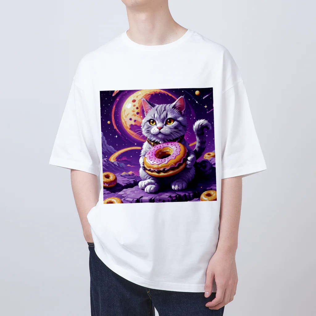 メロンパン猫の土星でドーナツ食べたい オーバーサイズTシャツ