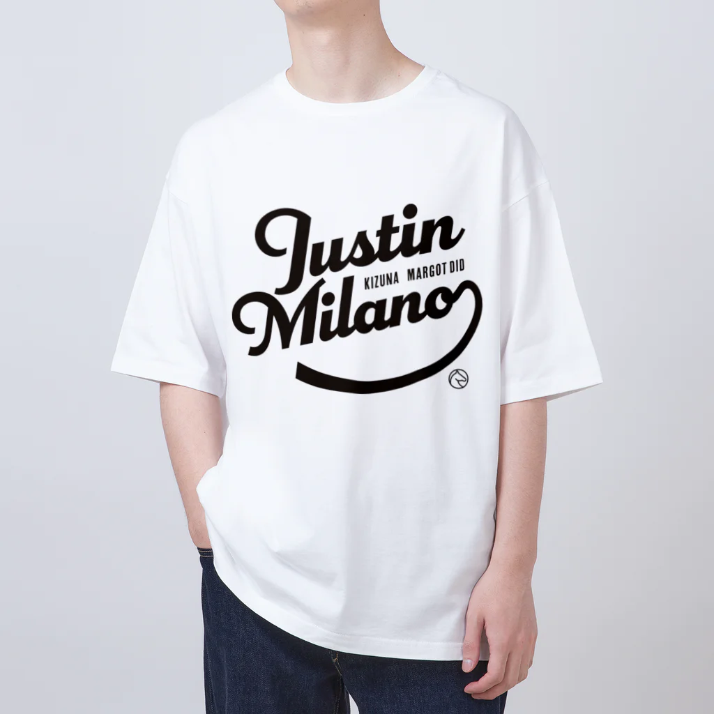 競馬おしゃれグッズ製作所のジャスティンミラノ（タイポグラフィBLACK） オーバーサイズTシャツ