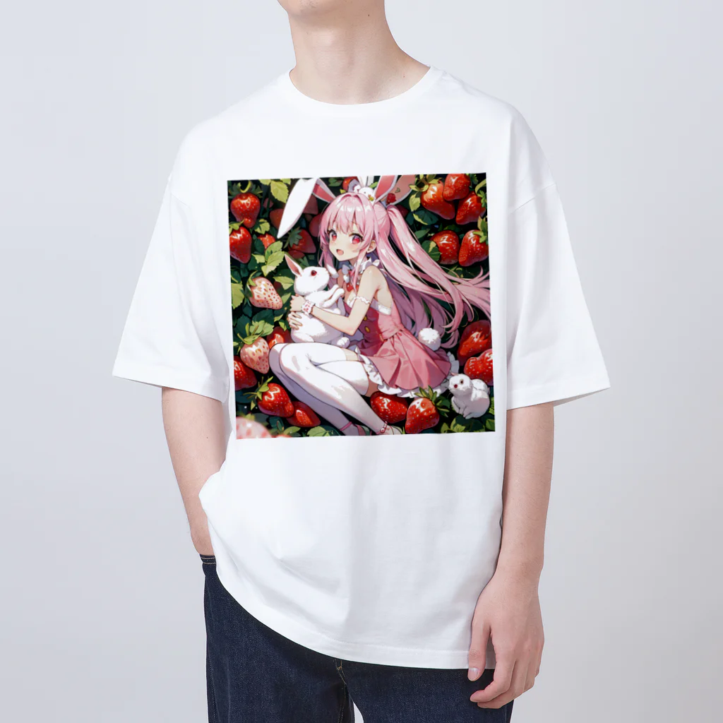 ピンクリボンのいちごうさぎ オーバーサイズTシャツ