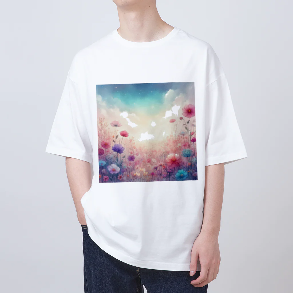 花とイロドリ。の水彩タッチの花畑 Oversized T-Shirt