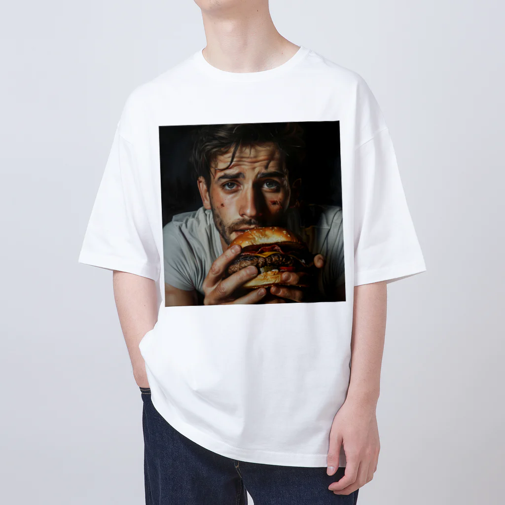 AQUAMETAVERSEのハンバーガーと男　エンジェル717 2065 オーバーサイズTシャツ