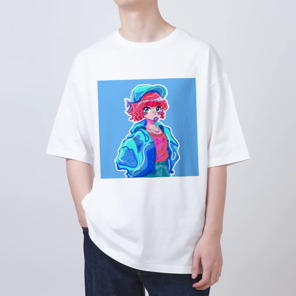 🍓IchigoAme🍓のレトロポップボーイッシュブルーガール Oversized T-Shirt