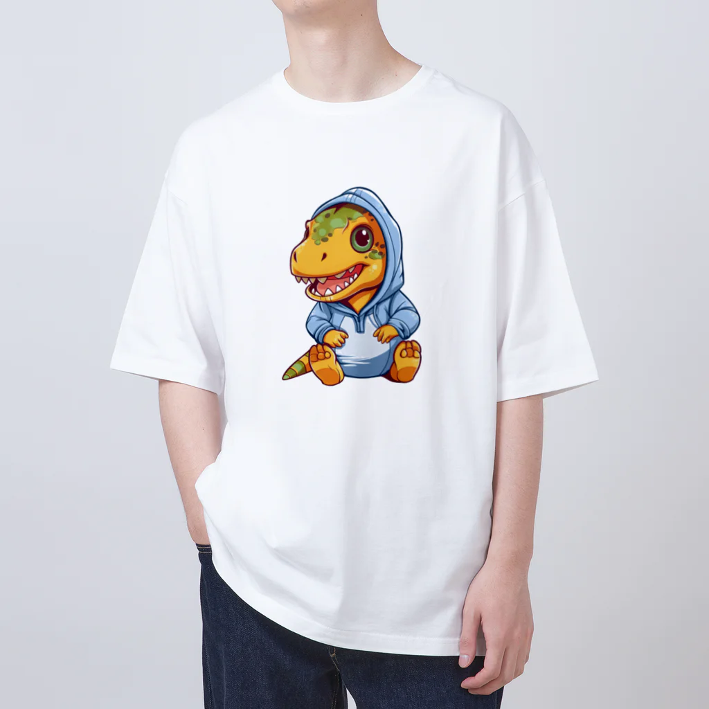 Vasetti_pressの青パーカーを着たティラノサウルス Oversized T-Shirt